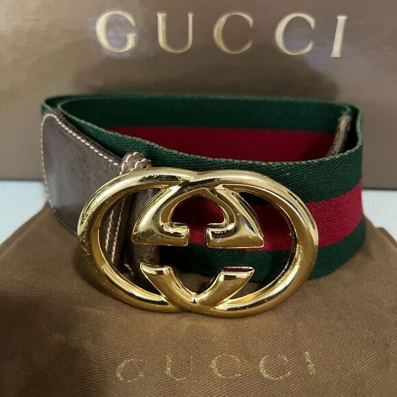 Gucci Vintage Web GG Elastic And Leather Belt - Picture 6 of 9